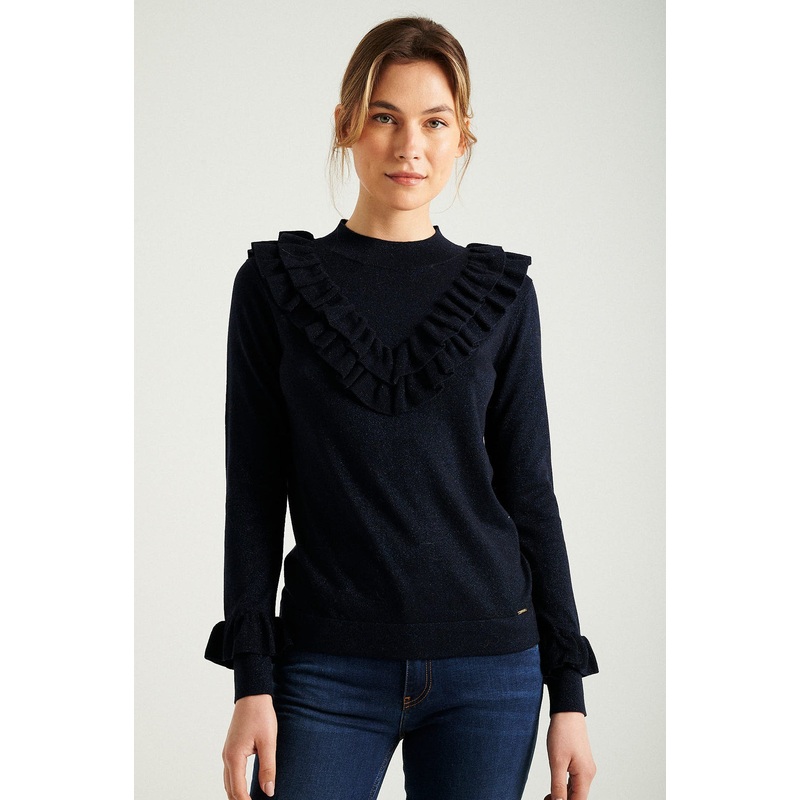 Lurex effect frilled detail sweater Light Blue XS