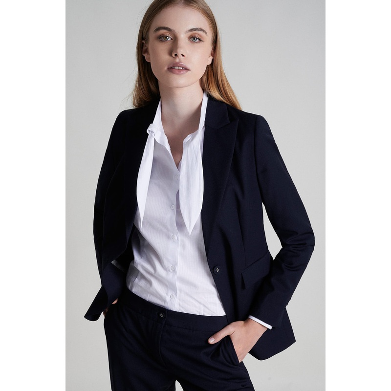 Wool elastane comfort suit with peak lapel blazer Dark Blue 34