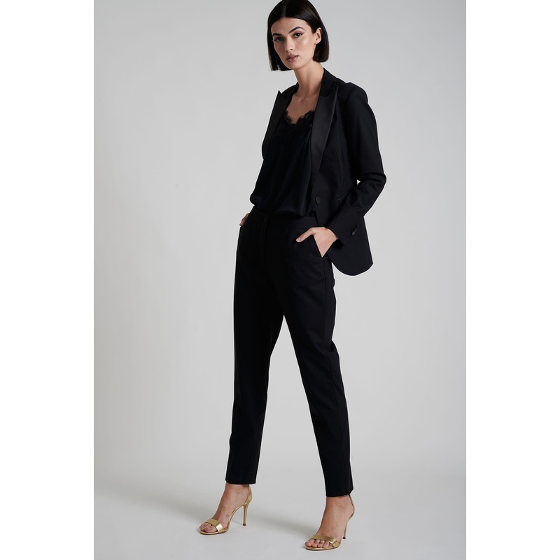 Wool elastane travel tuxedo with peak lapel blazer Black 34