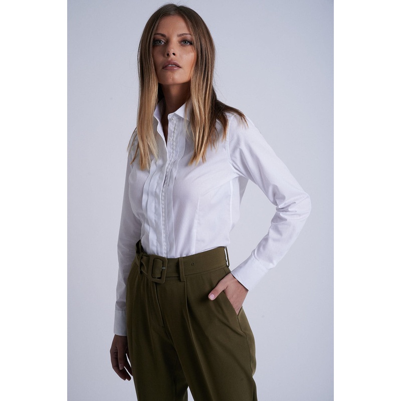 100% cotton shirt with pintucks and lace insert White 34