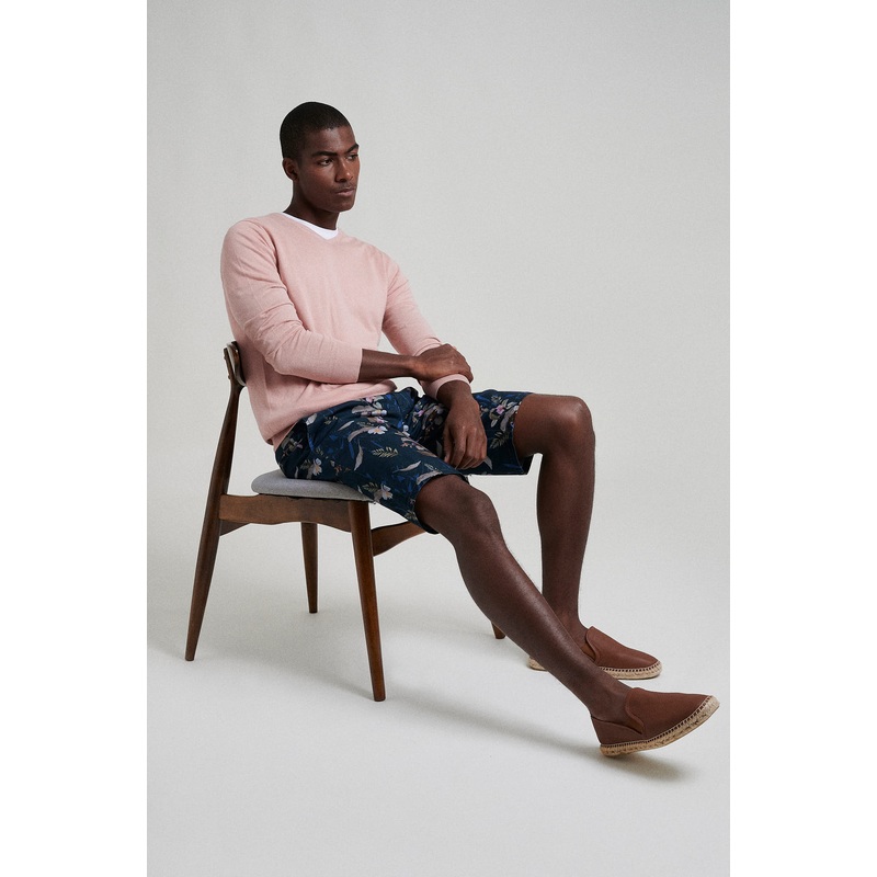 All over print garment dye Bermuda in Cotton elastane Dark Blue 36