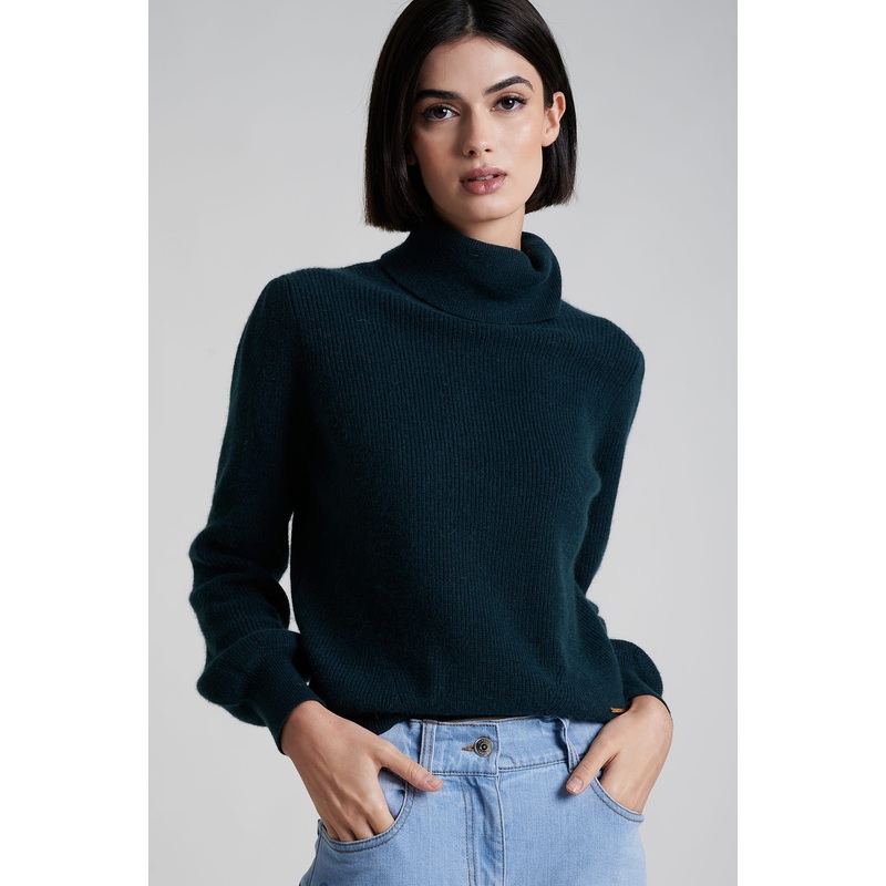 Angora Blend Knit Sweater Dark Green XS