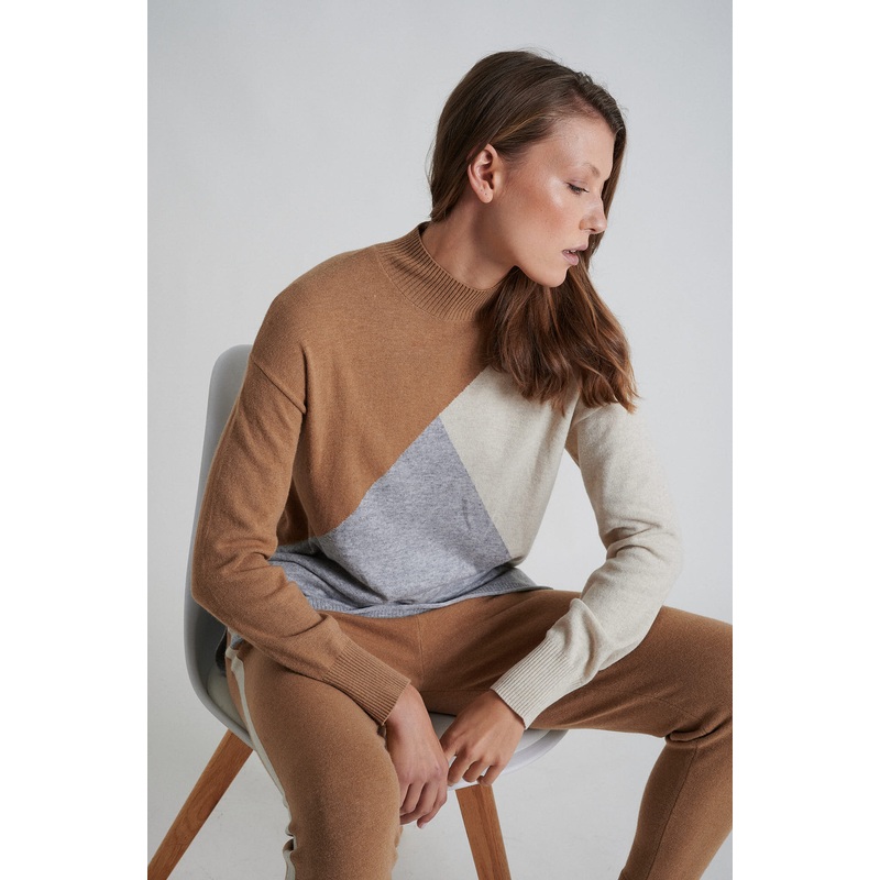 Blended wool cashmere loose fit sweater Camel XS