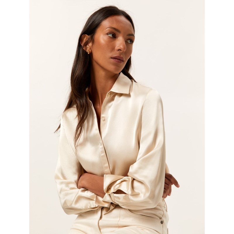 Blouse In 100%Viscose Satin Fabric With SB Buttons White XS