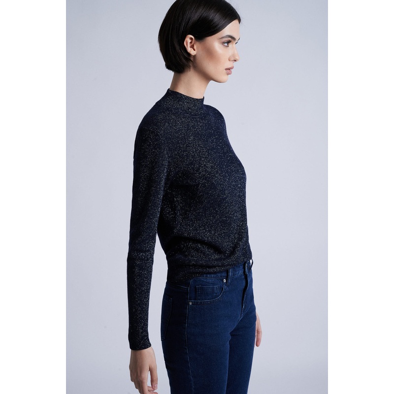 Lurex effect mock neck sweater Dark Blue XS