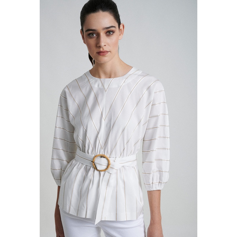 Blouse with bamboo buckle belt Stripes XS