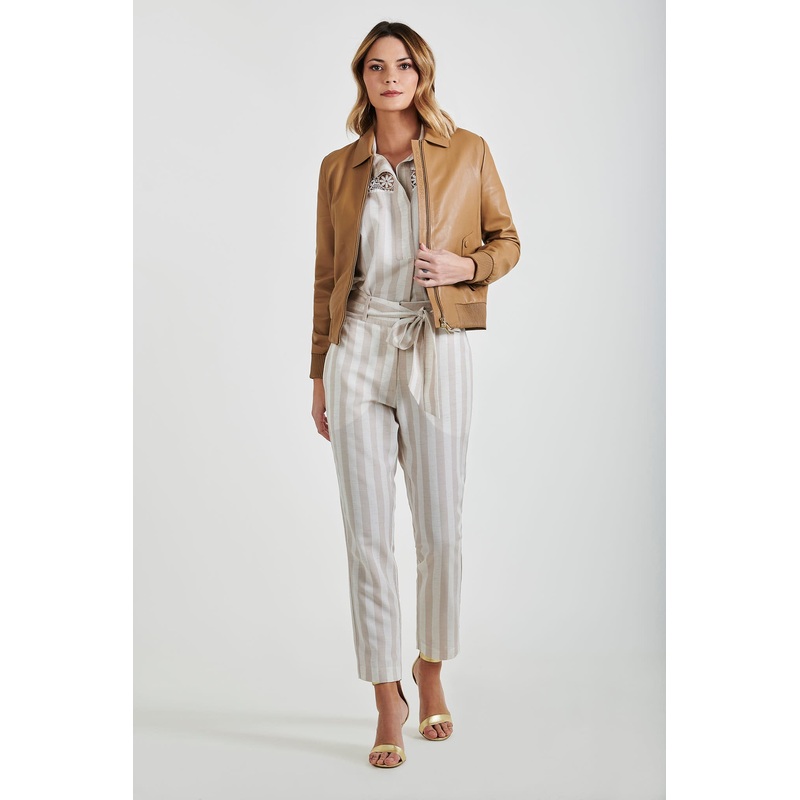 Women’s Genuine Leather Casual Sport Jacket Beige XS