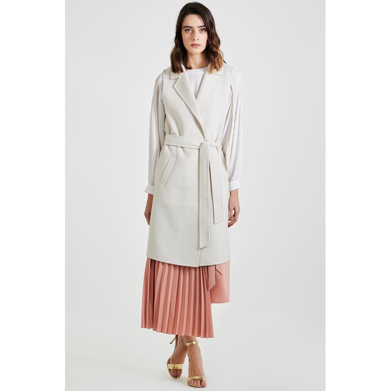 Women’s Sleeveless Casual Overcoat Ecru XS