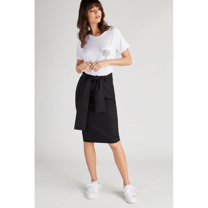 Women’s Loose Fit T-Shirt with Sparkling Chest Appliqu White XS
