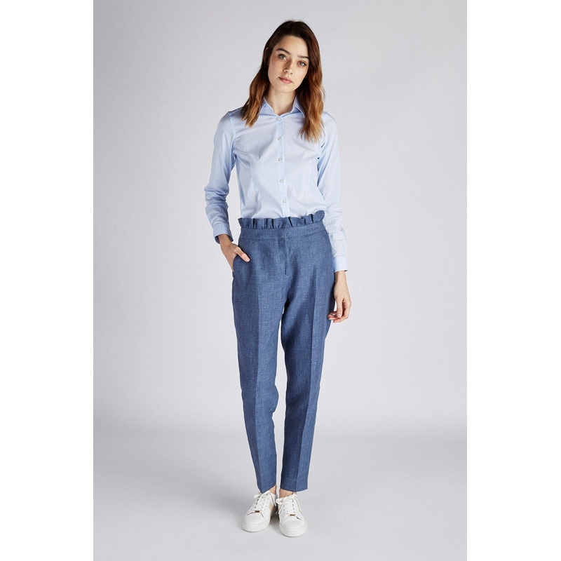 Women’s Classic Slim Fit Linen Trousers Dark Blue 34