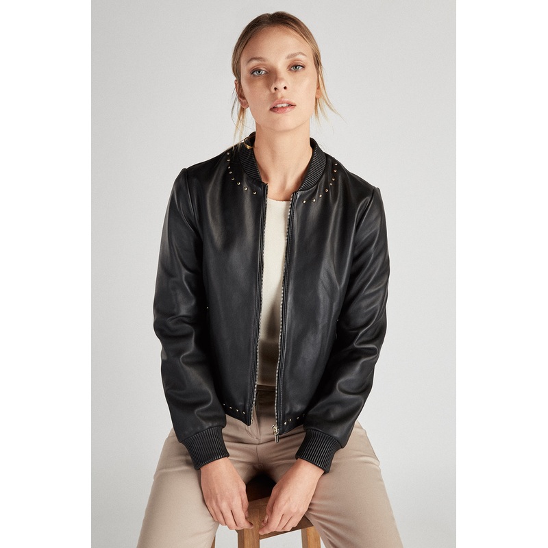 Women’s Genuine Leather Sport Jacket Black XS