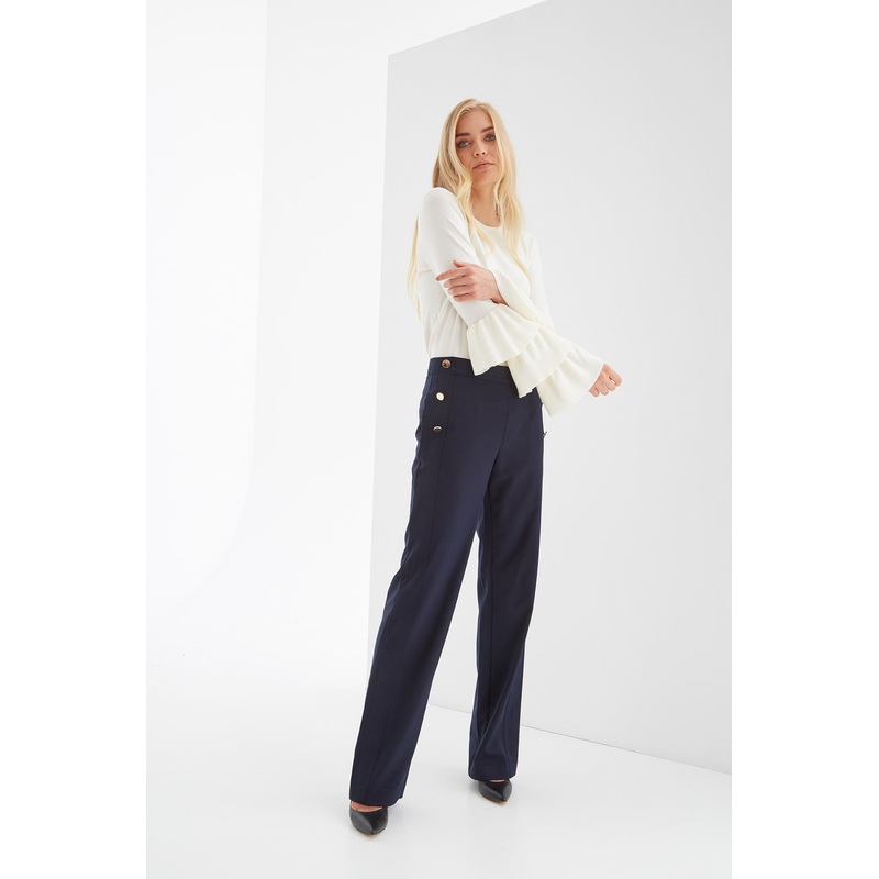 Women’s Golden Buttons Trousers Dark Blue 34