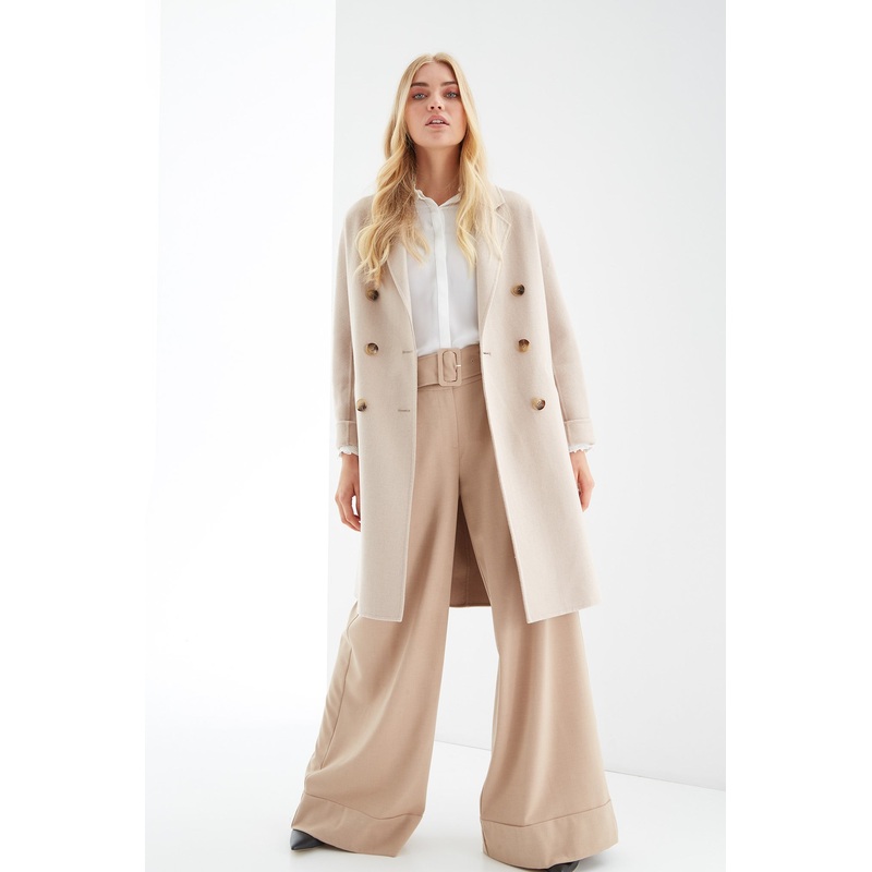 Women’s Double Breasted Overcoat Beige XS