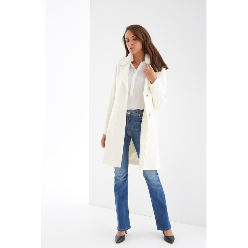 Women’s Fur Collar Overcoat Ecru XS
