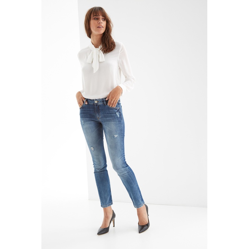 Women’s Jeans with Rips Medium Blue 34