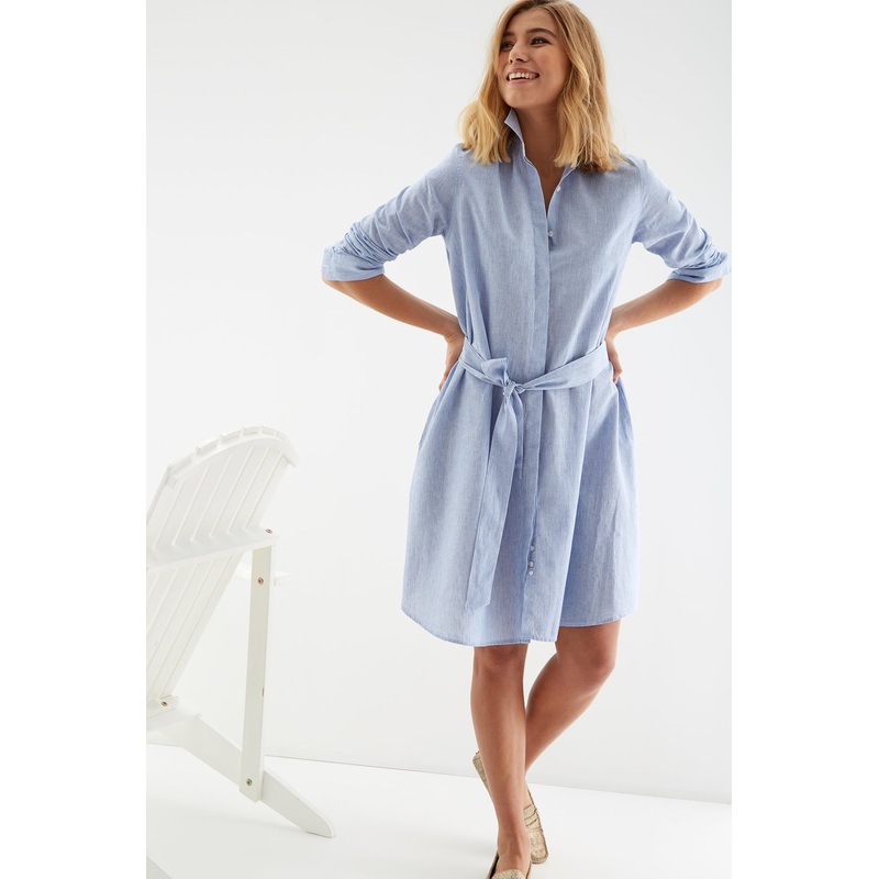 Women’s Striped Linen Shirt Dress Stripes XS
