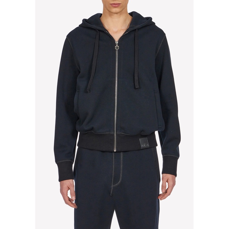 Zip-Up Hooded Sweatshirt with Gancini Patch Black mrtwstd_S