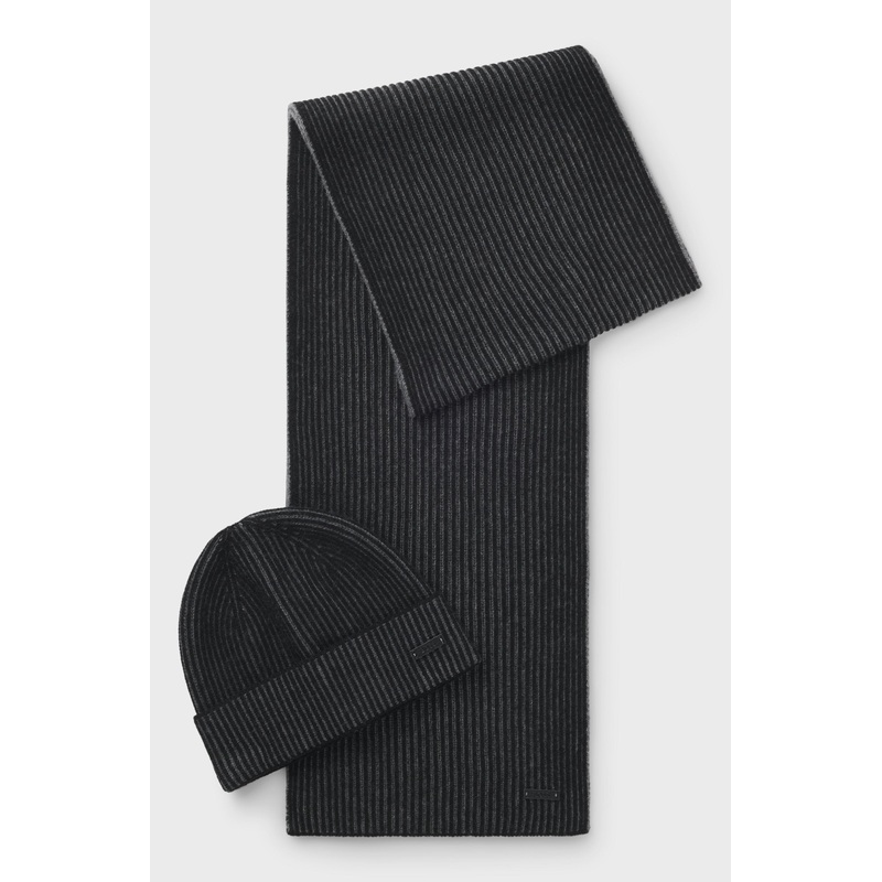 BOSS Beanie Hat And Scarf Set – Ercole Black 001 Ones