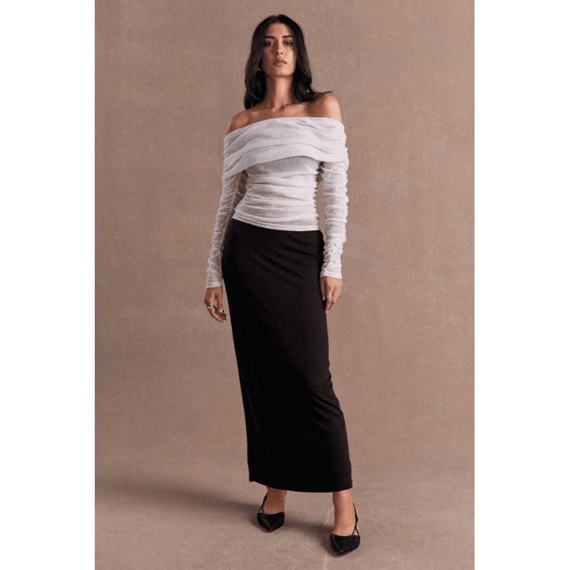 Rise Mesh Long Sleeve Dress Black/Chalk XS