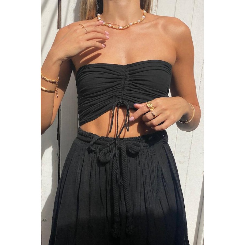Ruched Tube Top Black O/S