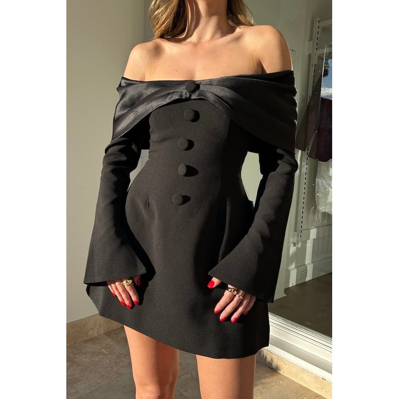 The Ultimate Muse Bow Mini Dress Black XXS