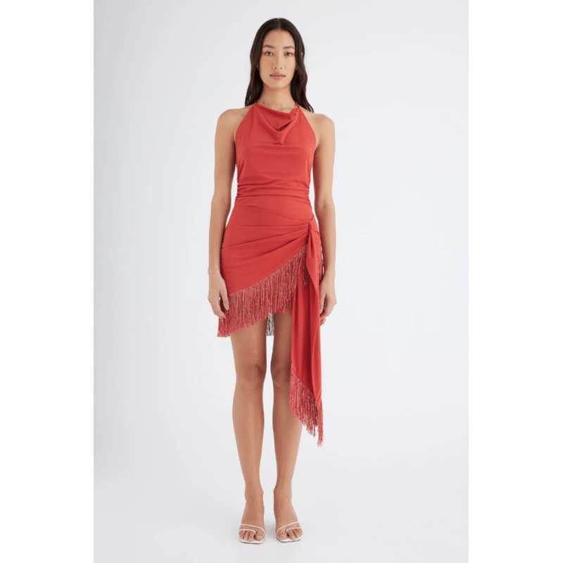 Carolina Fringe Halter Dress Hibiscus 4