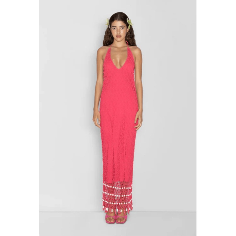 Reis Macrame Maxi Dress Candy XS