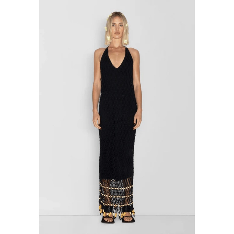 Reis Macrame Maxi Dress Noir XS