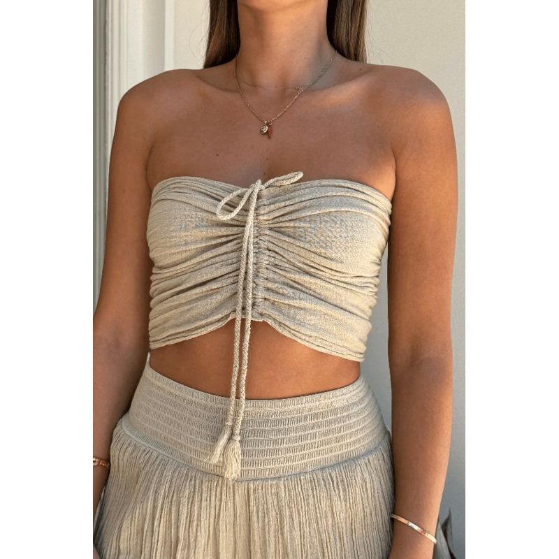Ruched Tube Top Sand O/S