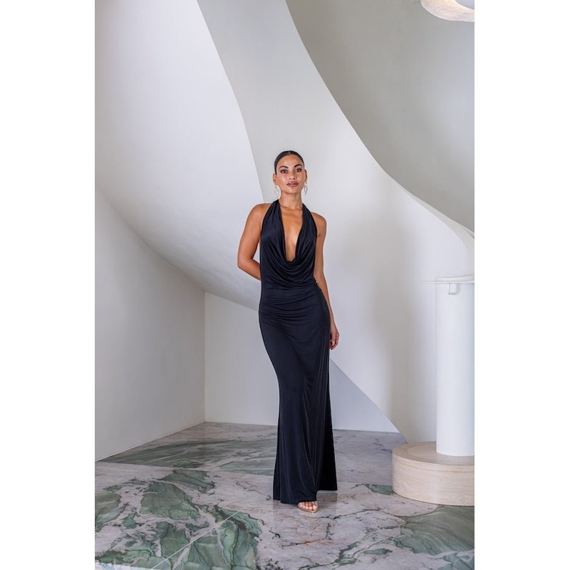 Saint Plunge Maxi Dress Black XXS