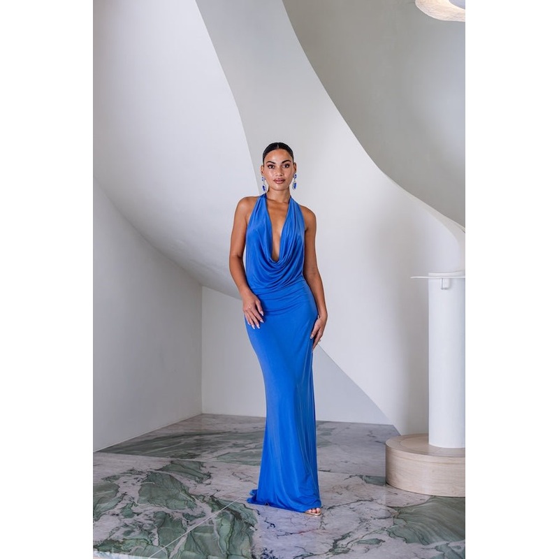 Saint Plunge Maxi Dress Sapphire XXS