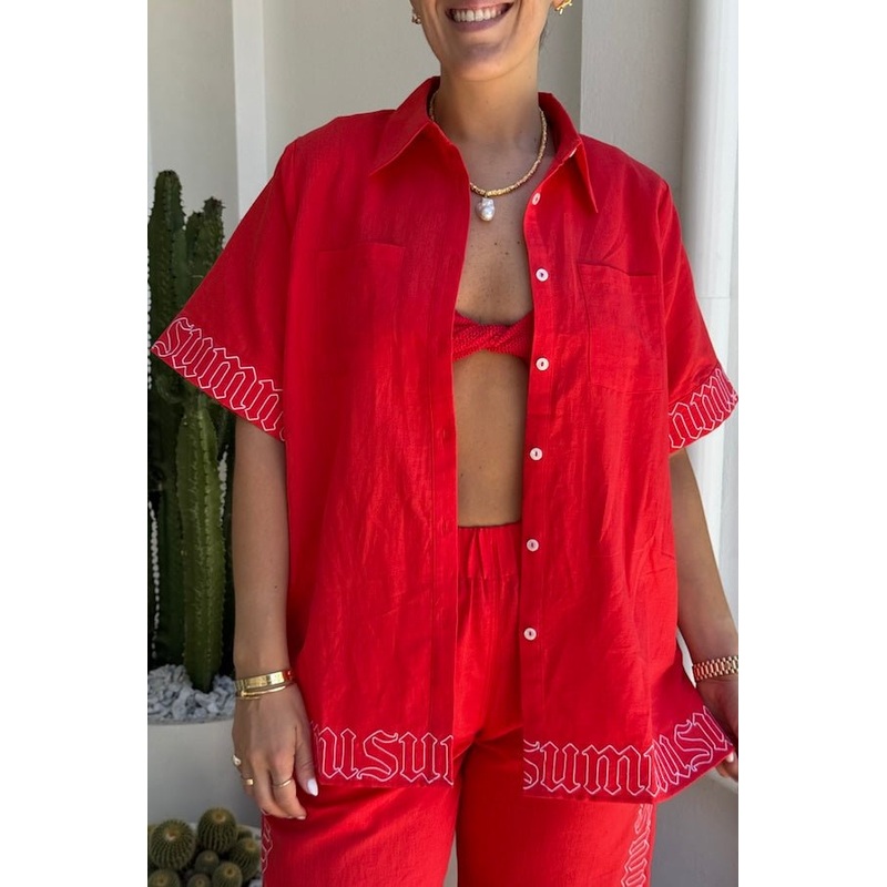 Sig Linen Shirt Scarlet Summi XS