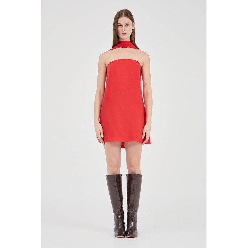 Cupro Mini Dress Crimson 6