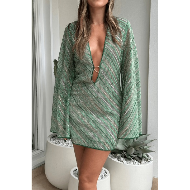 Shiny Stripes O Kaftan Green S