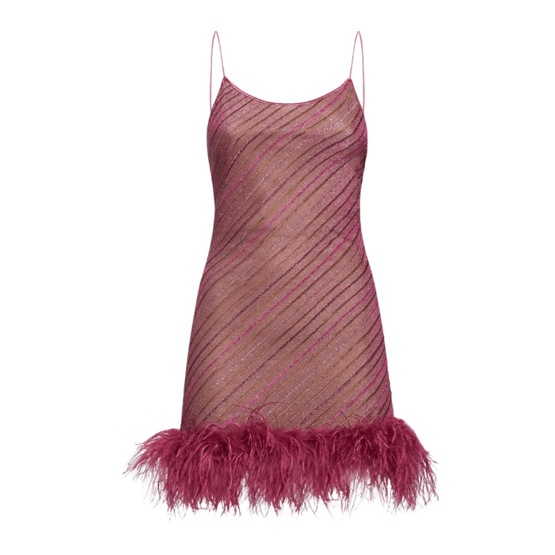 Shiny Stripes Plumage Dress Rose S