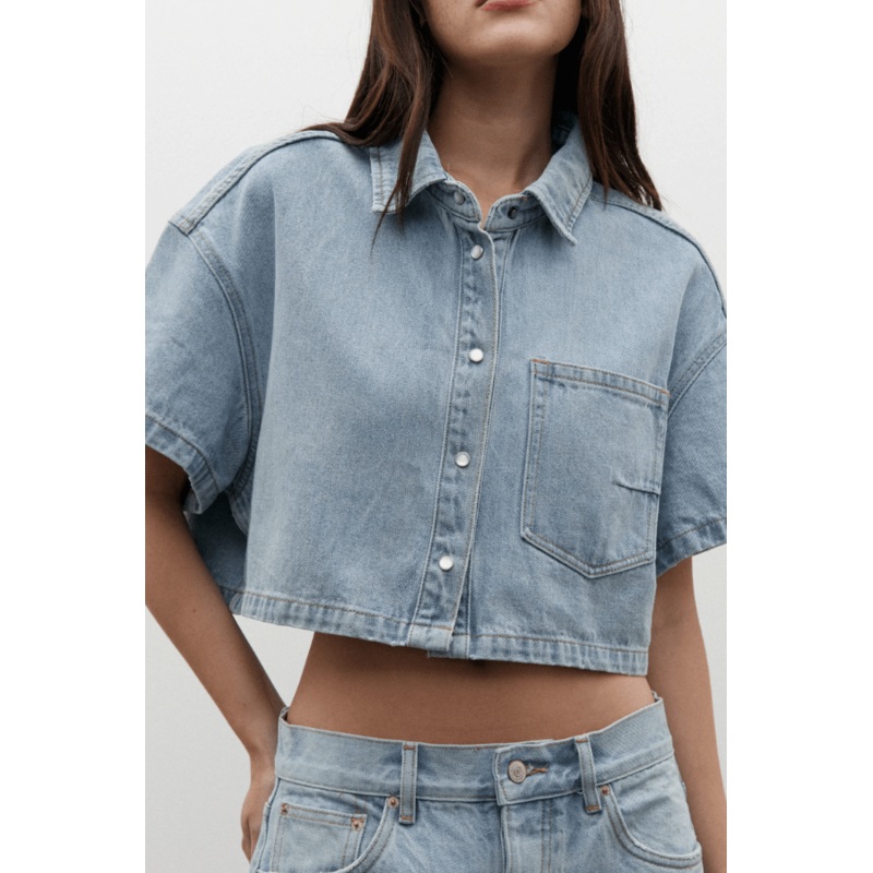 Zara Cropped Denim Shirt Oakland Blue XS/S