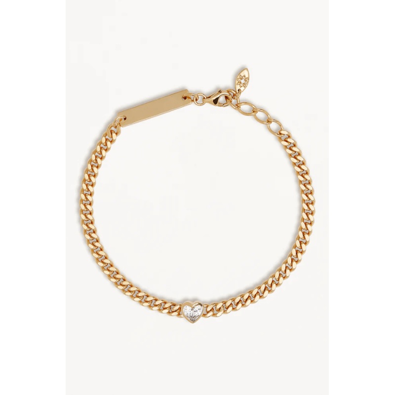 18k Gold Vermeil Radiant Heart Engravable Curb Bracelet O/S