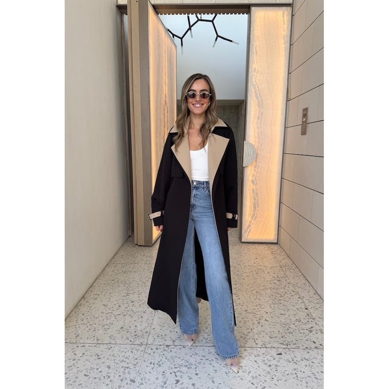 Contrast Trench Coat Black/Beige XXS