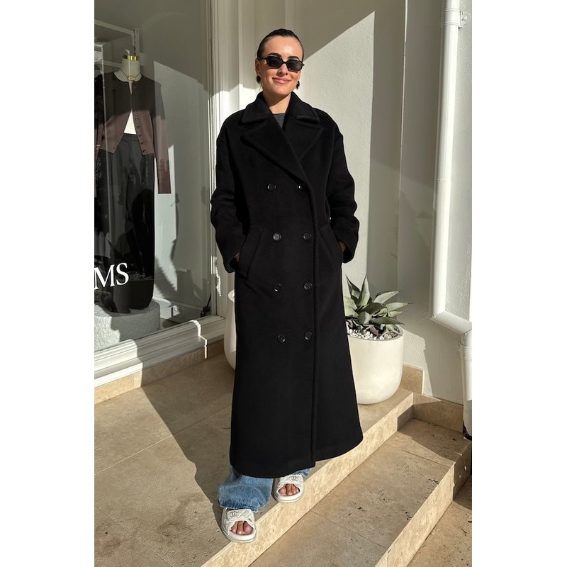 Double Breasted Coat Black XS