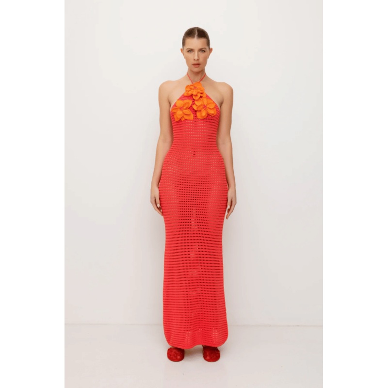 La Monada Knit Maxi Dress Coral XS