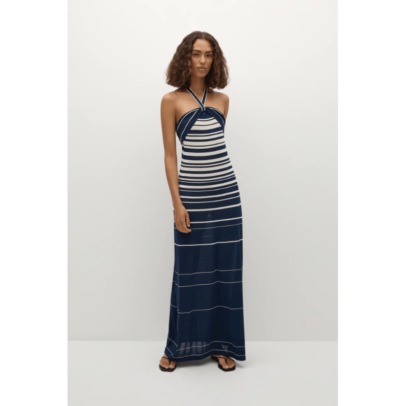 Axel Maxi Dress Accordion Stripe Creamy Navy 6