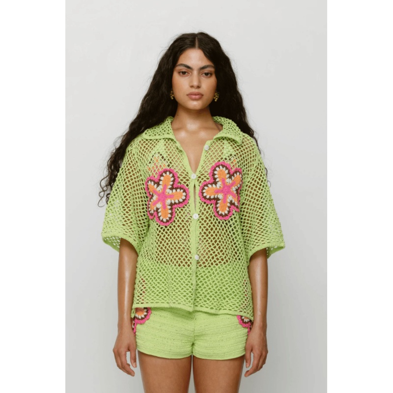 Elke Crochet Shirt Lime XS