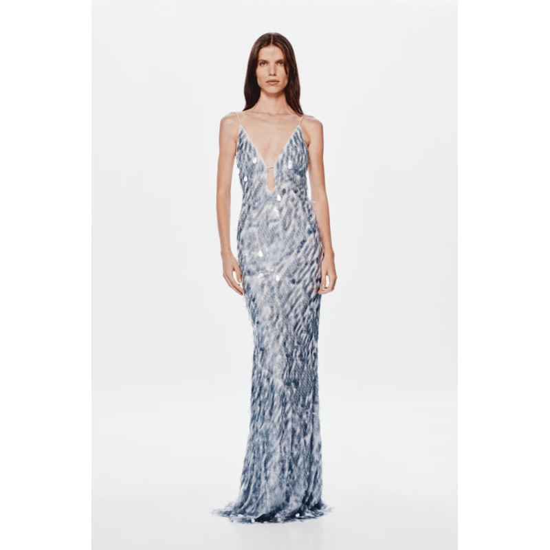 The ‘Sapphire’ Sequin Maxi Dress Dove Grey XXS