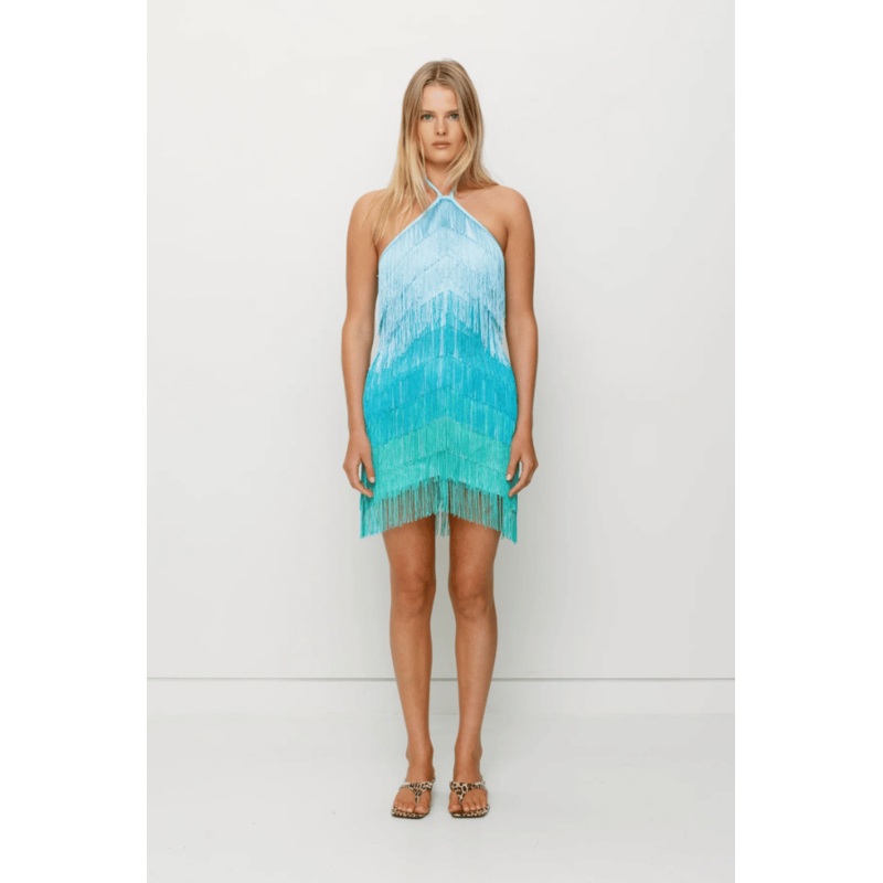 Wilde Fringe Mini Dress Ocean XS