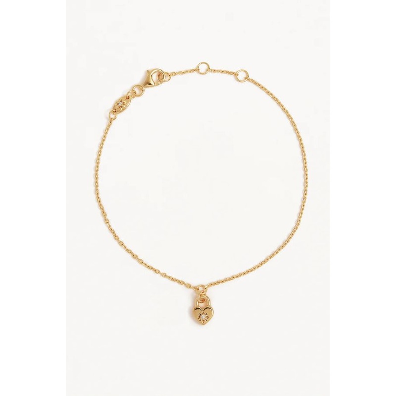 18k Gold Vermeil Crystal Lotus Heart Padlock Bracelet O/S