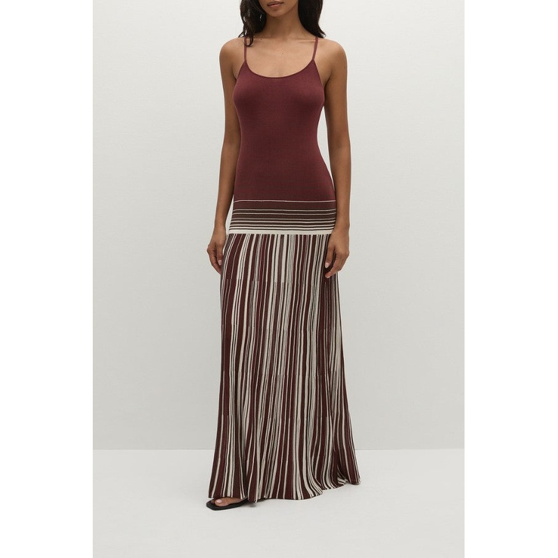 Cecile Maxi Dress Accordion Stripe Bordeaux 6