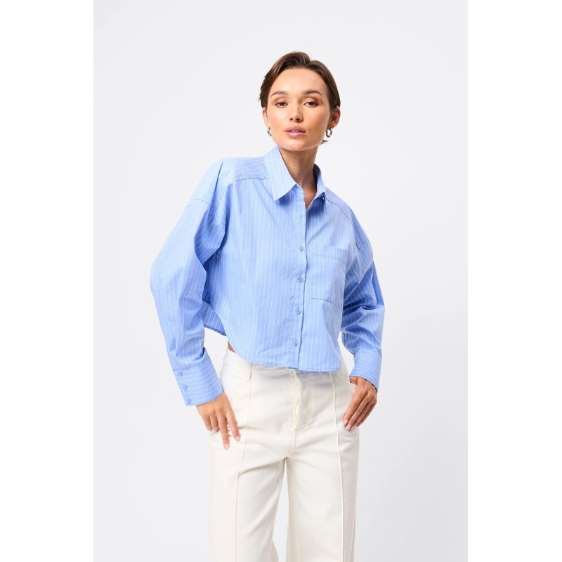 Repeat After Me Cropped Shirt Blue Stripe 6