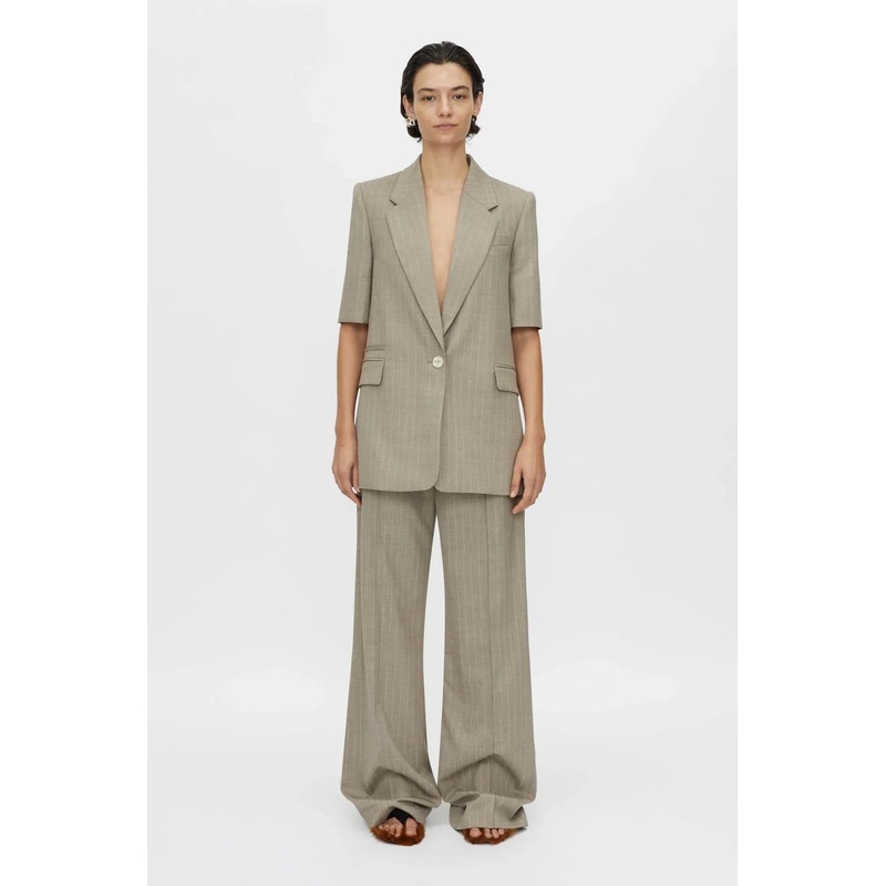 Arnelle Short Sleeve Blazer Natural Pinstripe 6