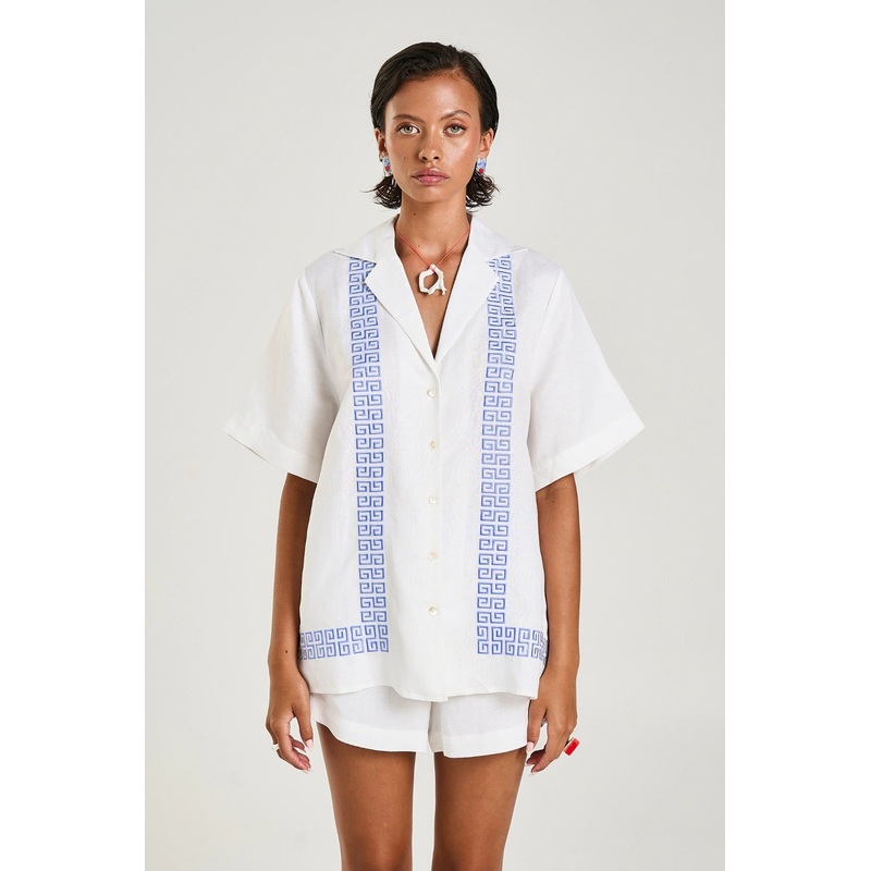 Collared Short Sleeve Shirt Sol Script XS