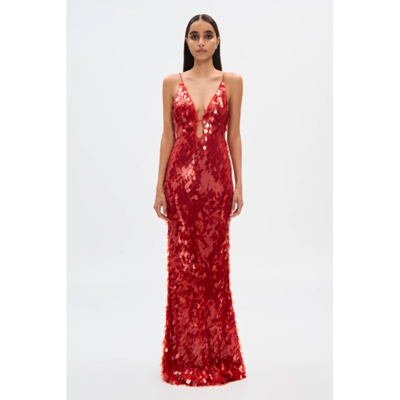 The ‘Sapphire’ Sequin Maxi Dress Red XXS